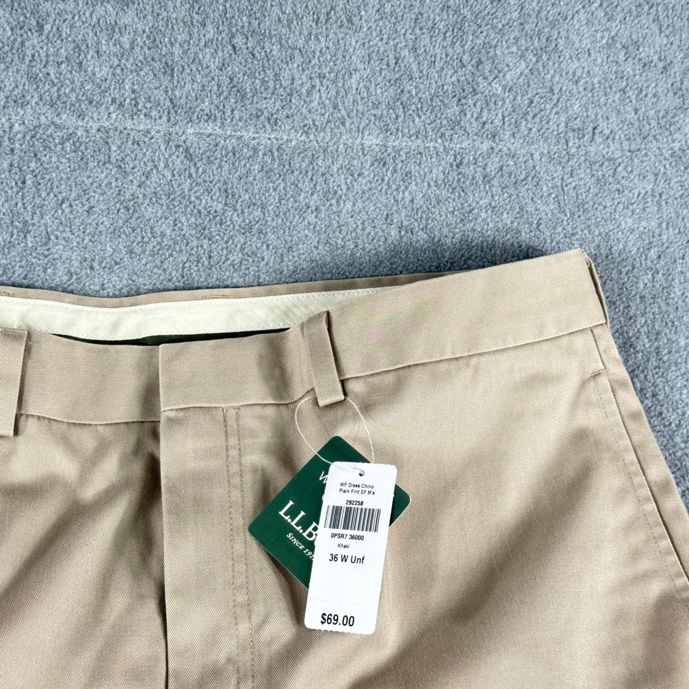 LL Bean Mens Khaki Comfort Waist Wrinkle Free Cotton Chino Pants 36 New